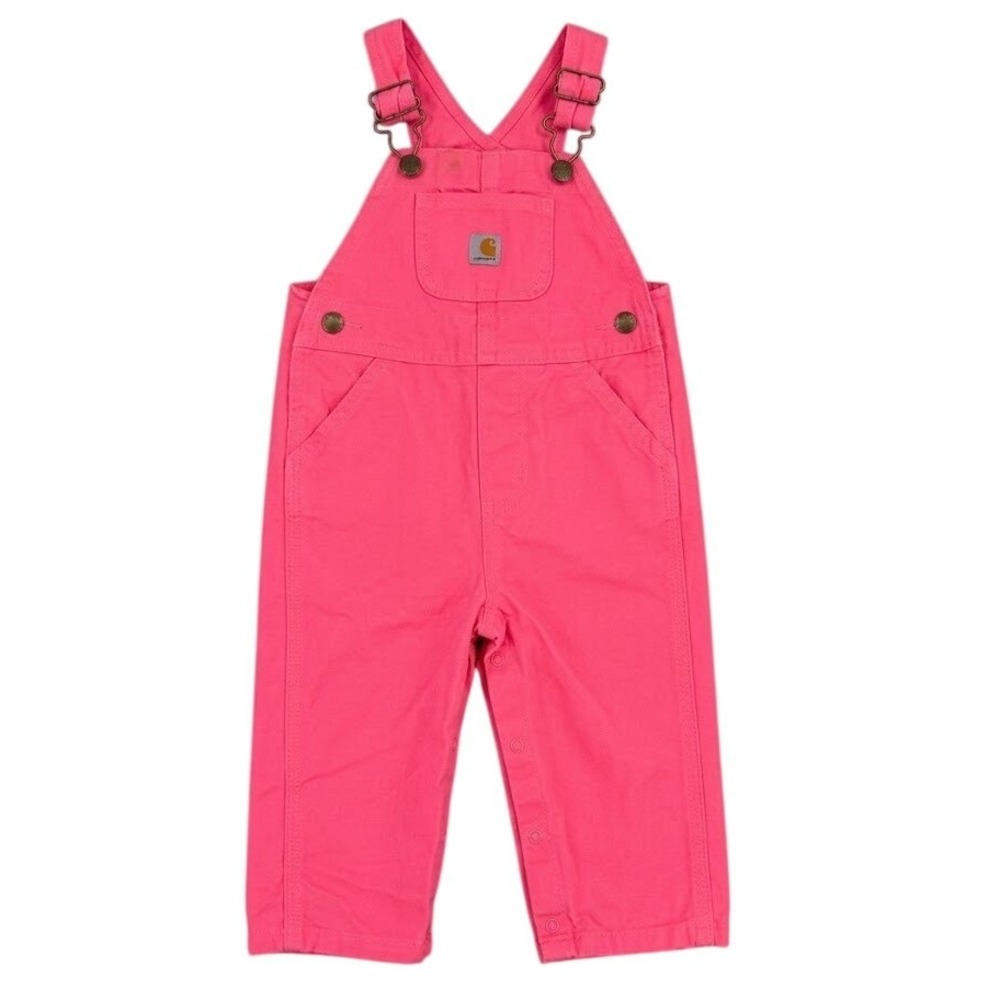 Carhartt Baby Girls Pink Canvas Bib Overalls Heart Buttons 12M NOTES